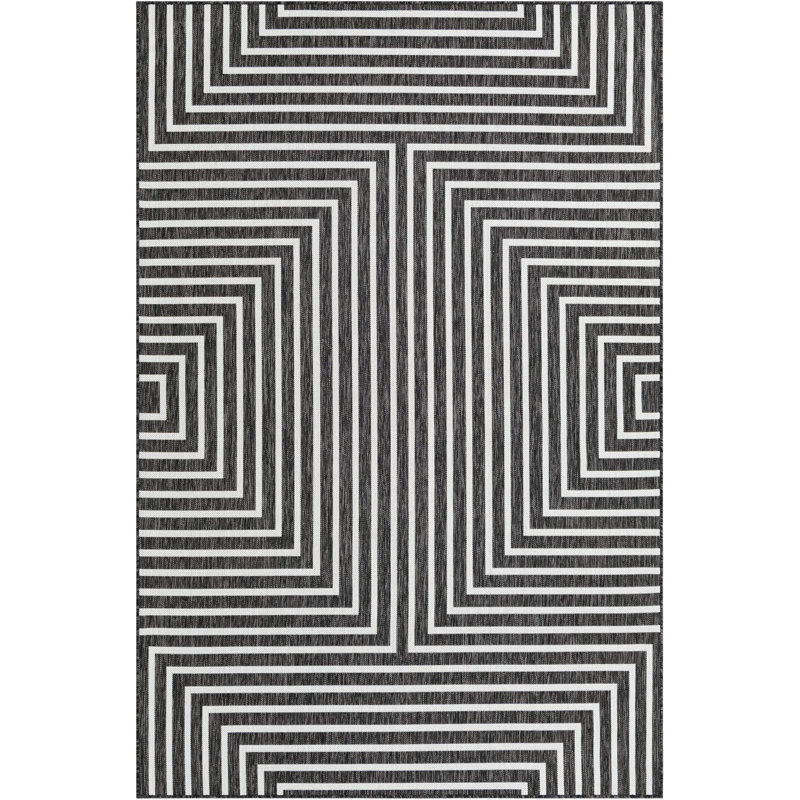 Tapis contemporain noir et blanc Odawa, Rectangle 6 pi 1 po x 9 pi