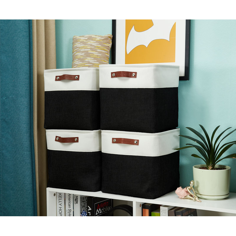 Fabric Bin Set, Gray/White, 12" H x 12" W x 12" D