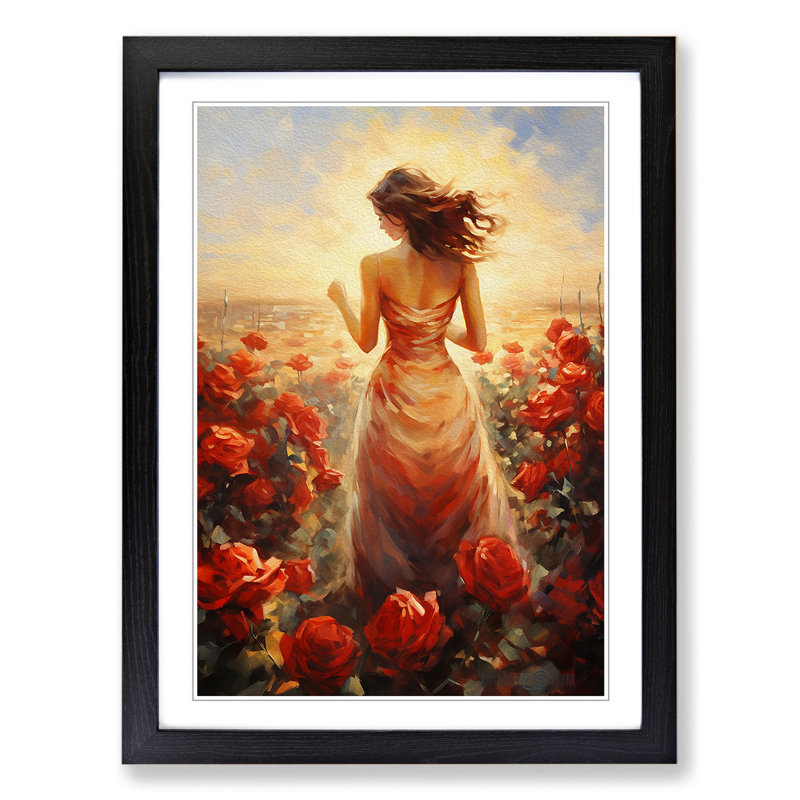 Rose Impressionism No.2 - Single Picture Frame Print on Wood, 34cm H x 25cm W x 2cm D, Black