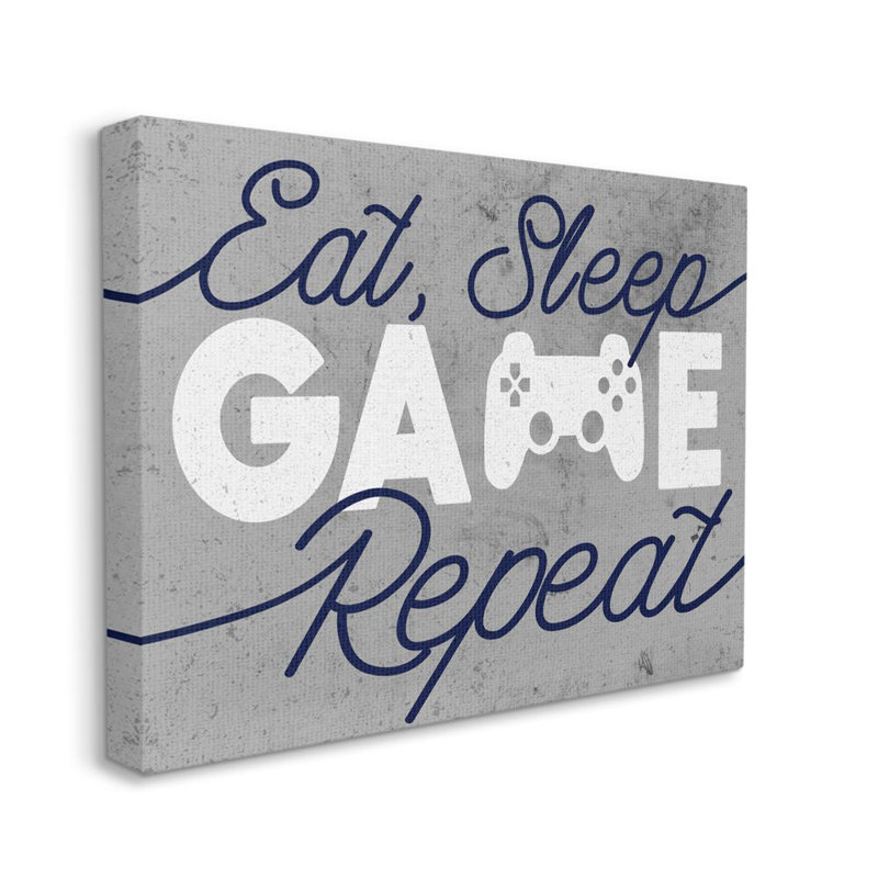 "Eat Sleep Game Répétition" par Daphne Polselli, reproduction de jeu vidéo encadrée, H 36 po x l 48 po x P 1,5 po