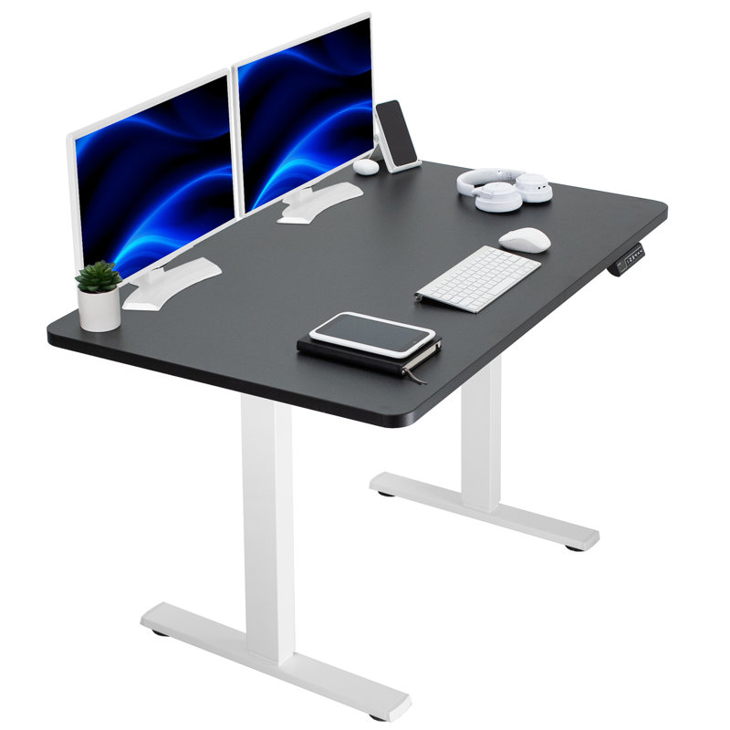 VIVO Single Motor Electric Desk with Push Button Memory Controller, Black/White, 48.5" H x 48" W x 30" D