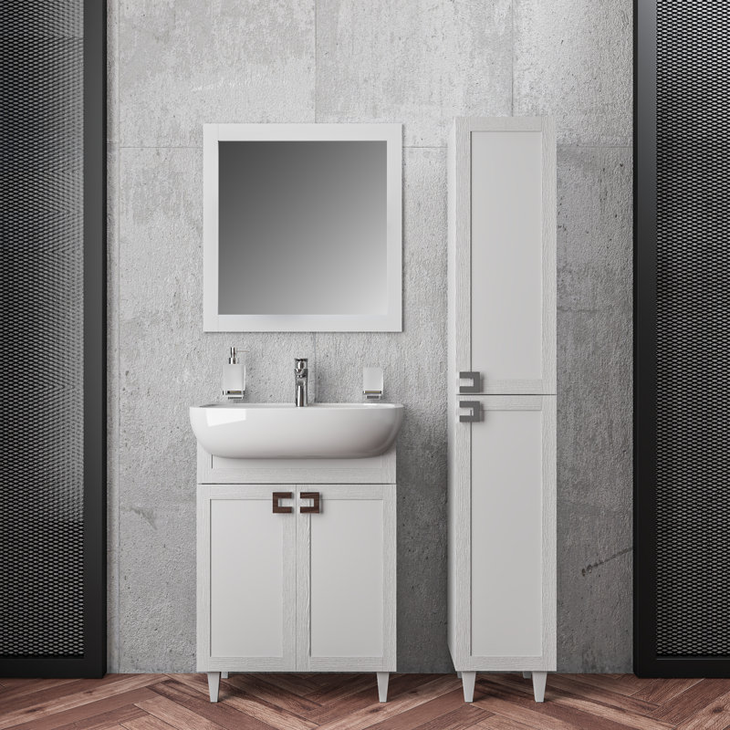 Ensemble de meuble-lavabo simple 29,5 po avec plateau Sotiria, Blanc mat