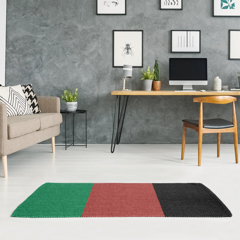 Tapis vert rayé/doré/noir zone, Rectangle 7 pi x 5 pi