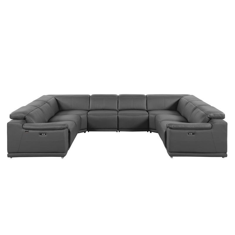 Jignesh 8 Piece 4 Power Recliner Top Grain Italian Leather Sectional, Jignesh Dark Gray Genuine Leather