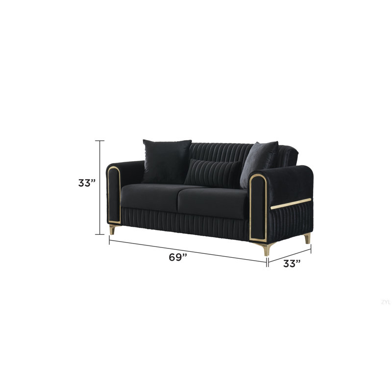 Causeuse convertible en tissu de velours Melody, Noir