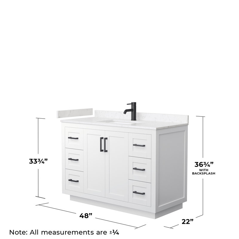 Miranda 48" White Vanity with Carrara Marble Top and Black Hardware