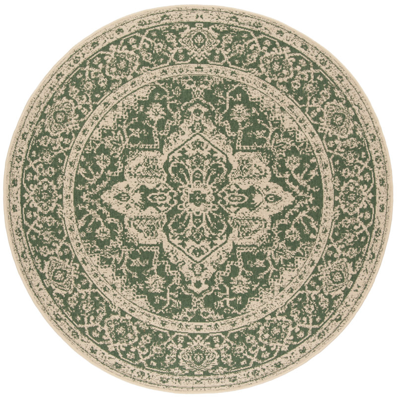 Danya Oriental Green/Cream Indoor/Outdoor Area Rug, Round 4'