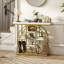 Console de 39,4 po, table de hall d'entrée industrielle avec tablettes de rangement et cadre circulaire en acier pour le salon, le couloir, le vestibule, effet marbre blanc-1097259357