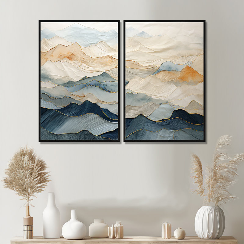 Majestic Mountain Peaks - Art mural traditionnel, 36" H x 48" W, Impression encadrée flottante, Black