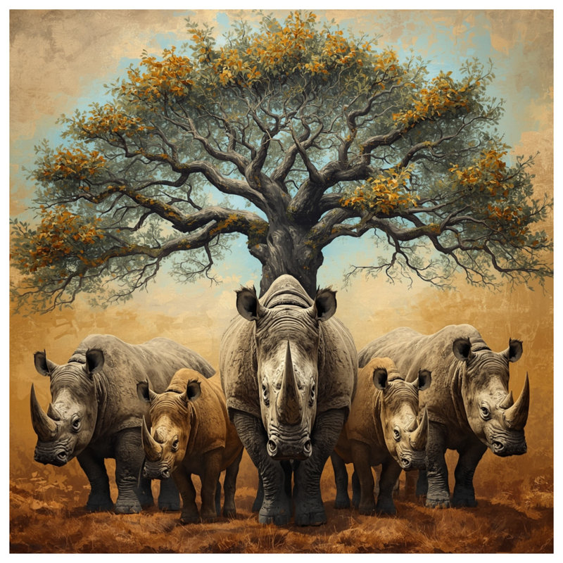 Housses de couette Rhinocerose Under Tree, Queen