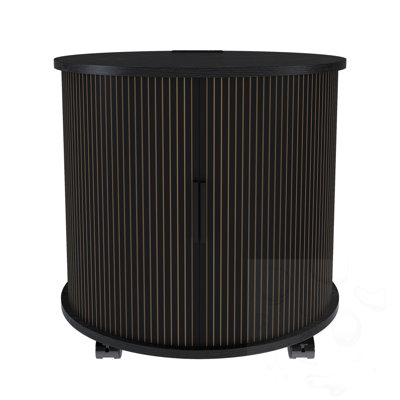 2-Tier Round Nightstand with Built-in Charging Station & Sliding Door