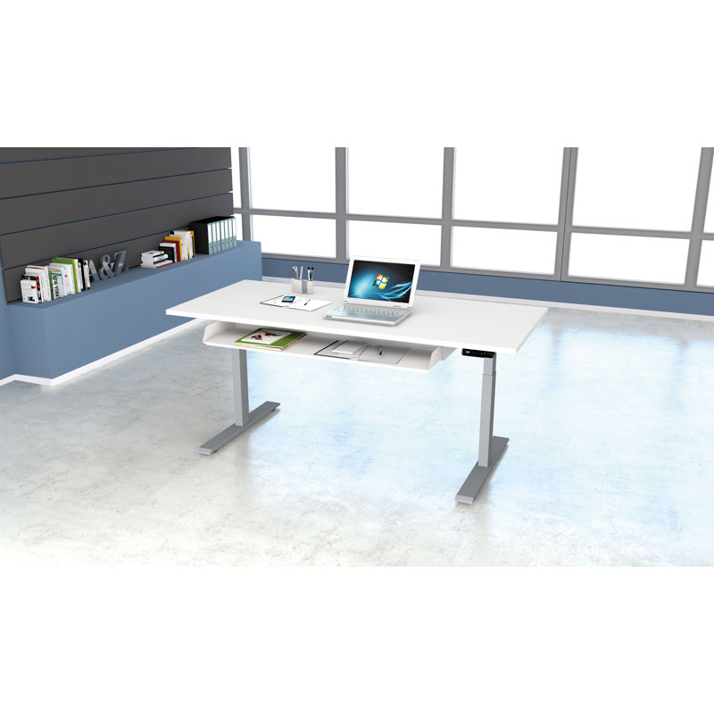 Move Adjustable Metal Base Standing Desk, 127cm H x 120cm W x 80cm D, Aluminium Silver, White
