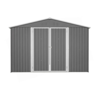 10 x 10 FT Outdoor Storage Shed, Large Metal Tool Sheds with Updated Frame Structure and Lockable Doors, Garden Shed for Backyard Garden Patio Lawn, Grey