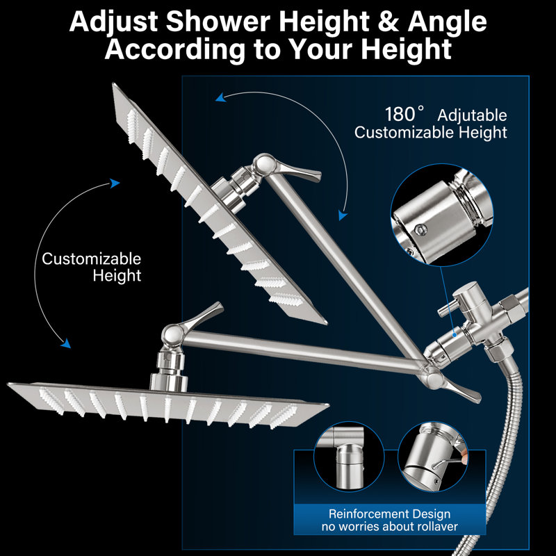 Pomme de douche double avec douchette combinée, pomme de douche à pluie 10 pouces, Nickel brossé