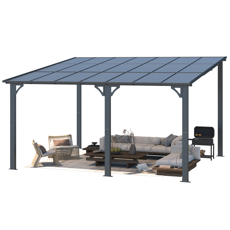 Aluminum Pergola with Canopy, 426.72cm x 365.76cm, Black