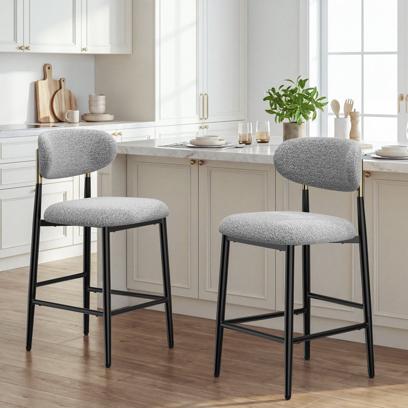 Tabouret de bar rembourré à hauteur de comptoir avec structure en métal, Gris