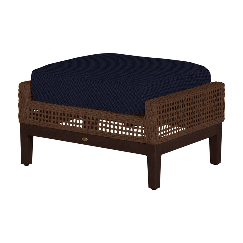 Repose-pieds péninsule tissé - acajou / châtaignier, Pas de passepoil + bourre standard, Velours indigo, Acajou / châtaignier