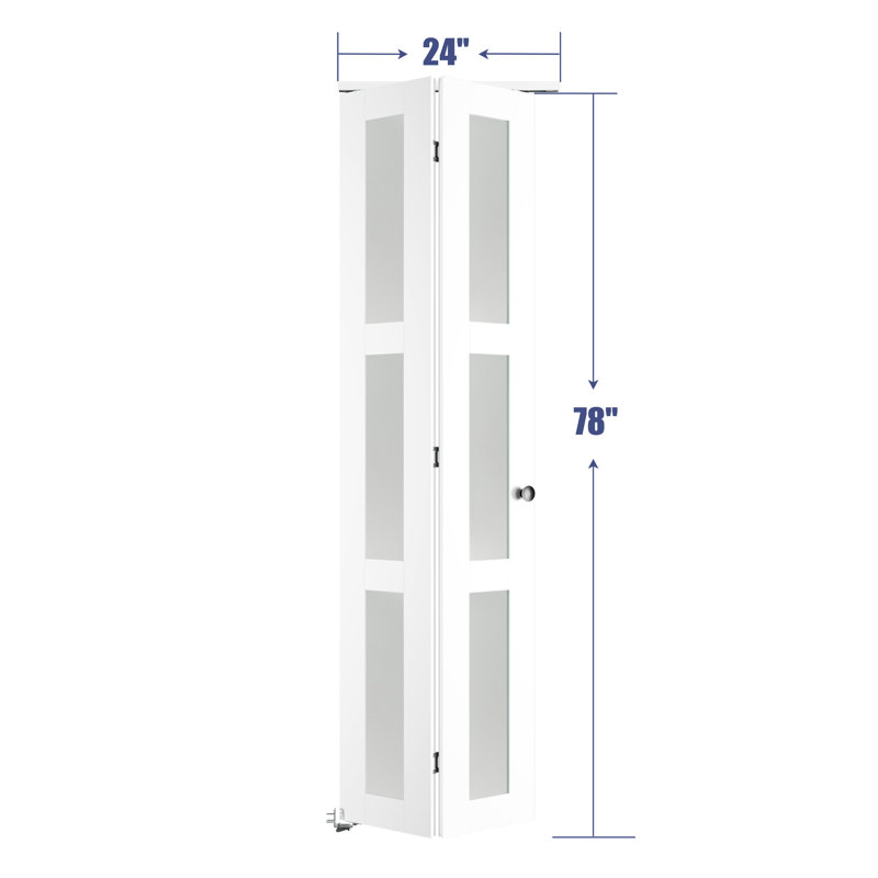 24 in. White MDF Bi-Fold Door with Frosted Glass Panels