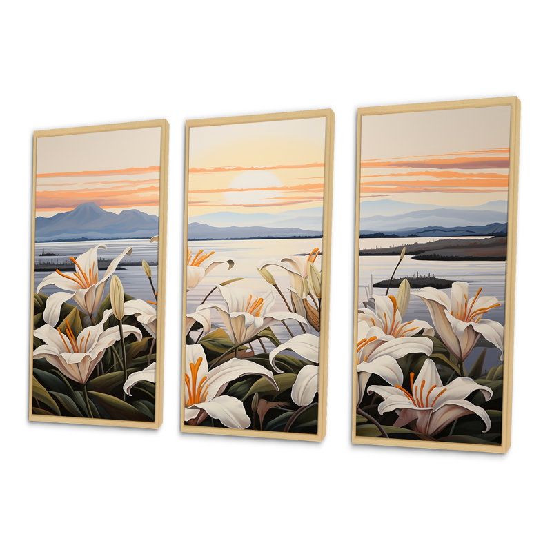 «Lilies Charm In Mountain Scenery» - ensemble d'art sur toile Lilies, Cadre naturel flottant, H 28 po x l 36 po x P 1 po