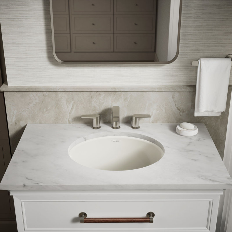 Caxton Ceramic Oval Undermount Bathroom Sink, Biscuit