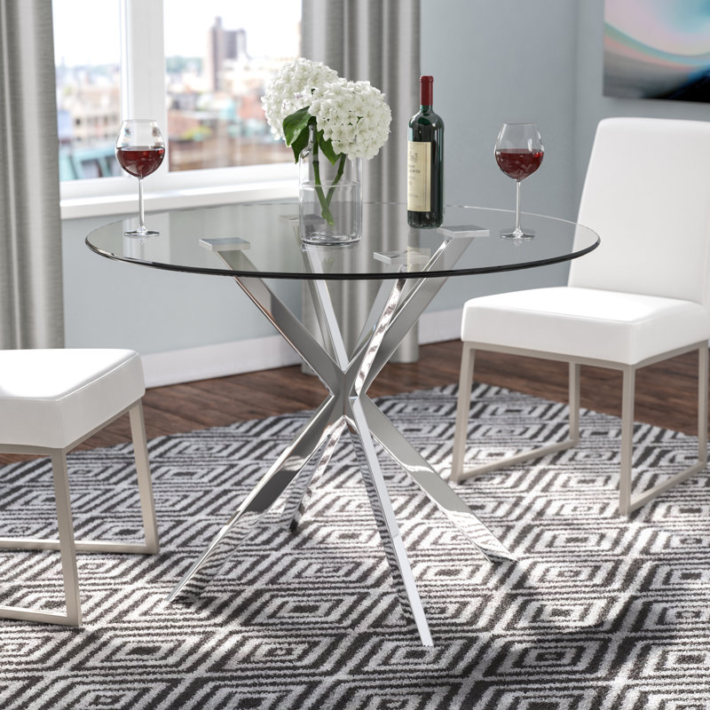 Table de salle à manger à piédestal en verre Dunston, Argent