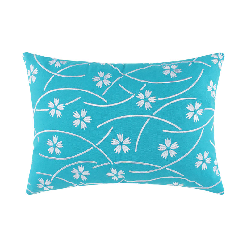 Thalia Embroidered Yellow and Blue Throw Pillow Set with Pom Poms