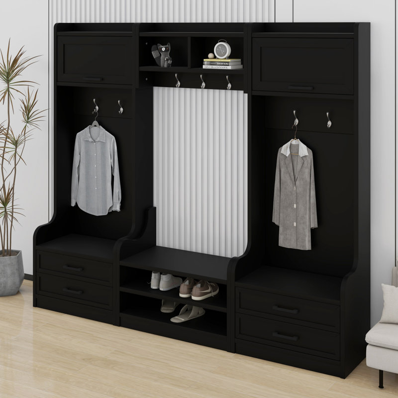 Portemanteau amovible 4-en-1 avec rangement et crochets, portemanteau multifonctionnel avec tiroirs et armoire de rangement, banc à chaussures pour le vestibule
