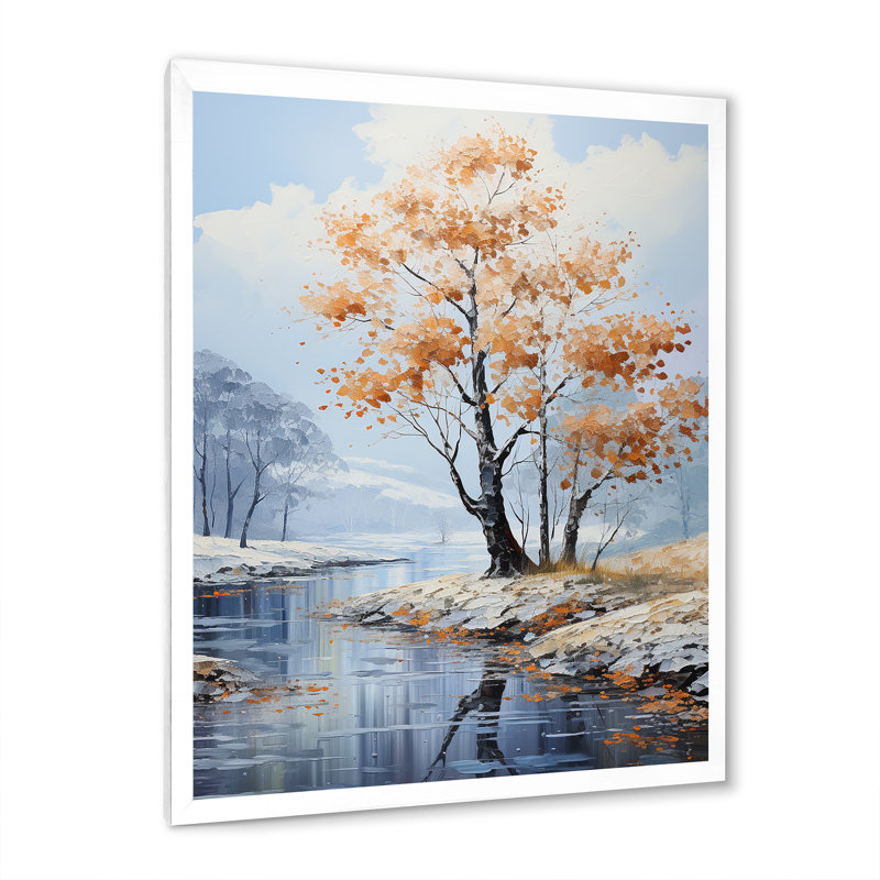 " Soft Blue Tones Maple Tree ", 20" H x 12" W x 1" D, White Picture Frame