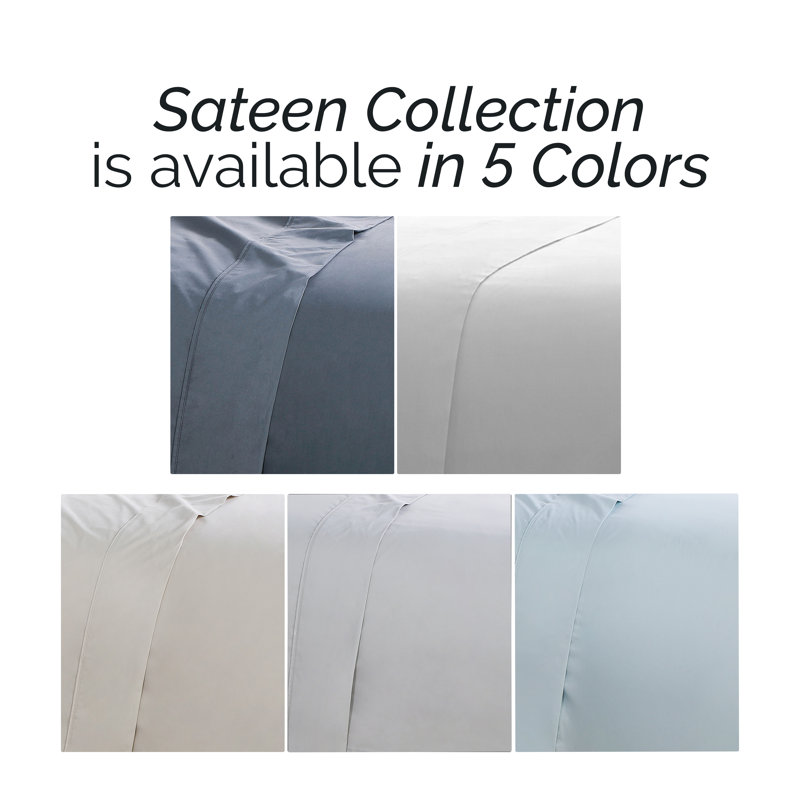Southshore Fine Linens Sweetbrier Extra Deep Pocket Sheet Set, Solid Steel Blue, 100% Cotton 300 Thread Count Sateen Bedding, 2 Pillowcases, 22-Inch Deep Pocket, King