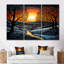 Coucher de soleil dans la forêt d'hiver de Noël - ensemble de décoration murale paysage abstrait-365128774-365128793
