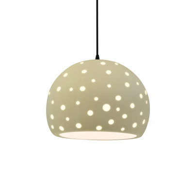 Luminaire suspendu sphère 1 lumière perforée - Vanille (brillant) - noir mat - l 12,25 po x H 9,25 po - ampoule remplaçable - cordon noir