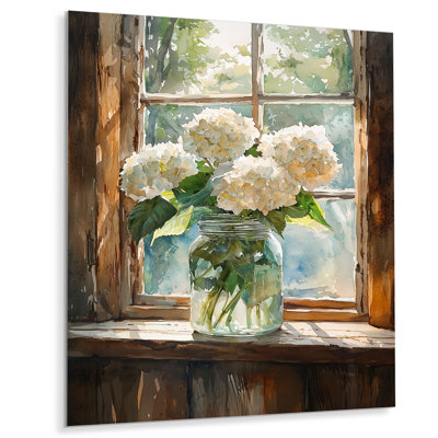 Ched Hydrangeas By The Window - Hydrangea, impression murale en métal