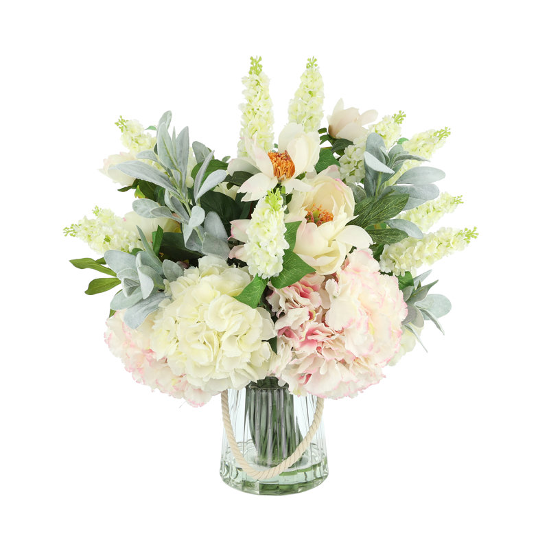 Mixed Bouquet in Ribbed Glass Vase