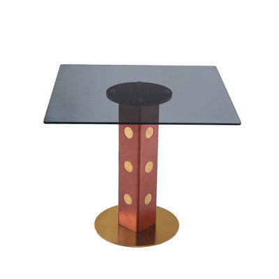 Table de salle à manger moderne carrée, table en verre trempé de 33,5 po avec pieds en bois et base dorée, table de cuisine pour 2 personnes pour petit espace, capacité de poids de 150 lb (seulement la table de Négociation)