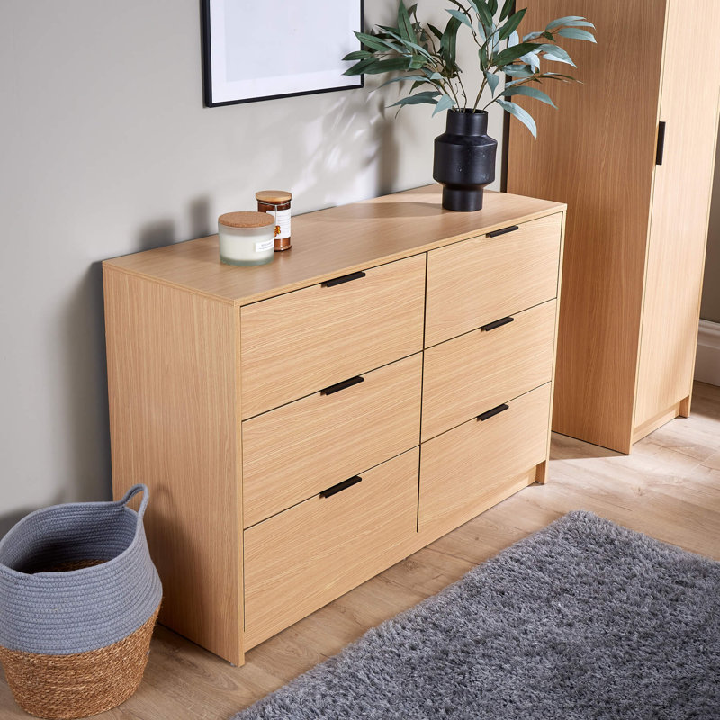 Phoenix 6 Drawer Chest Bedroom Storage Unit, Oak