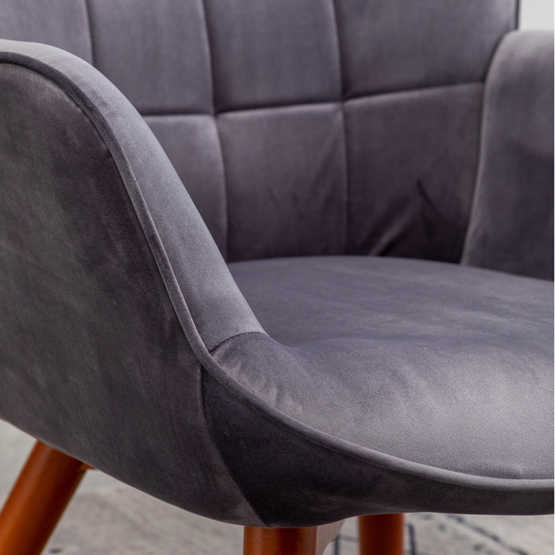 Battistina Velvet Armchair with Ottoman, Gray