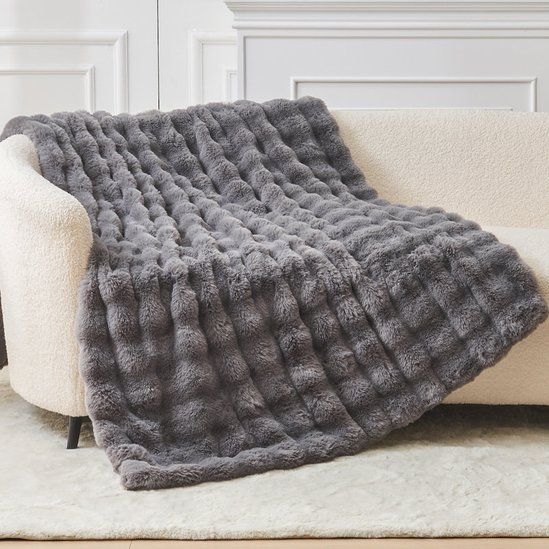 Couverture EMME en fausse fourrure, Grand lit, Gris foncé