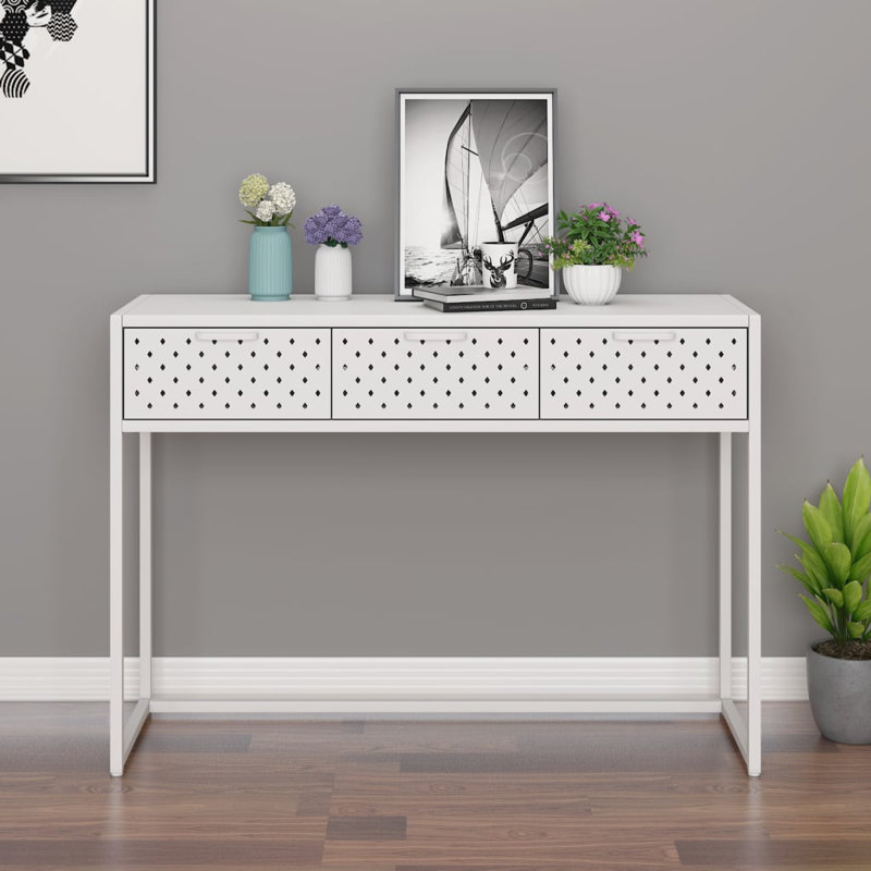 Console Table Entryway Table Hall Narrow Side Table with Drawer Steel, White
