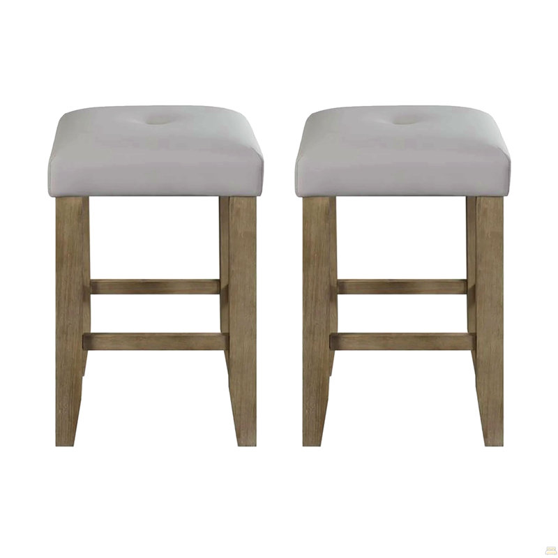 Ensemble de 2 tabourets de comptoir rembourrés en similicuir gris et chêne