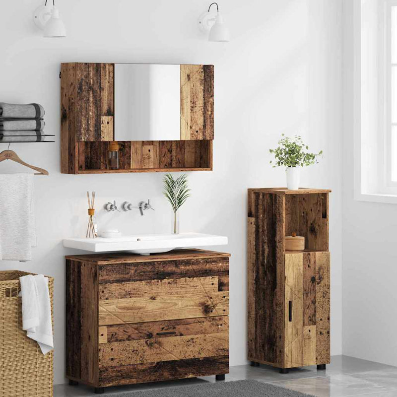 Wall Mounted Required Bathroom Storage Furniture Set, Old Wood