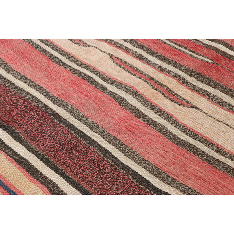 Vintage Azerbaijani Kilim With Beige-Brown And Red Stripes - Rug & Kilim