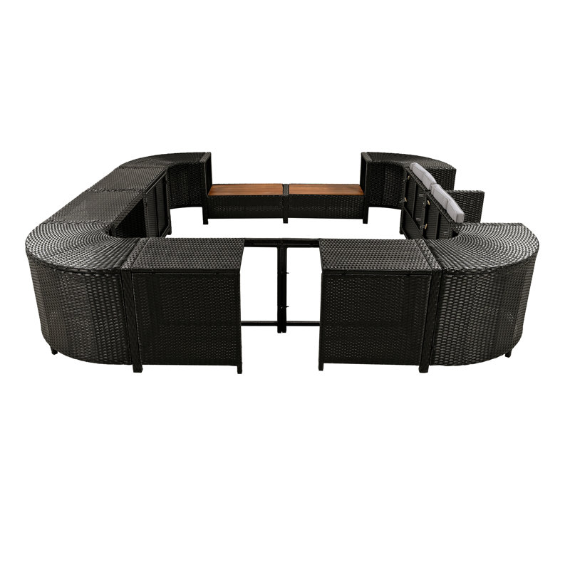 Ensemble de canapé modulaire d'extérieur pour spa en rotin (sans la piscine portable), Gris