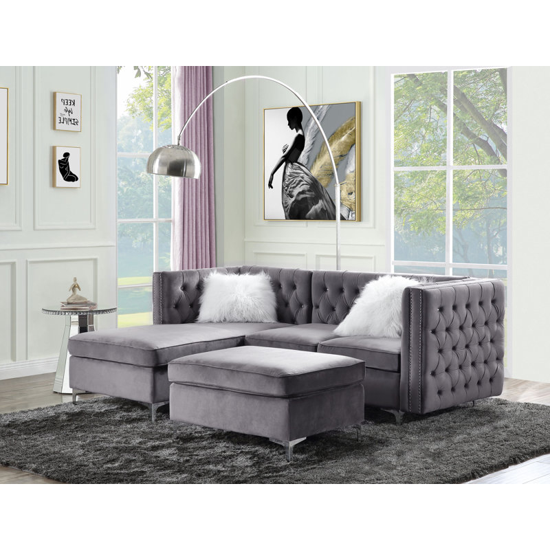 Eniya Velvet Ottoman, Gray Velvet