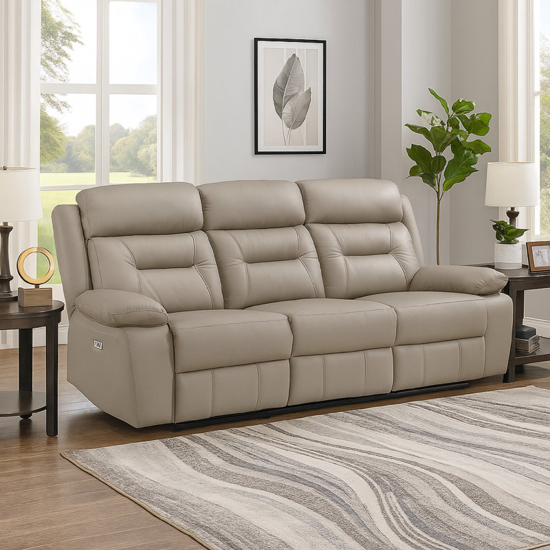 Canapé inclinable électrique Conia, cuir, USB, 87 po, Latté beige brun, Électrique - Bouton-poussoir
