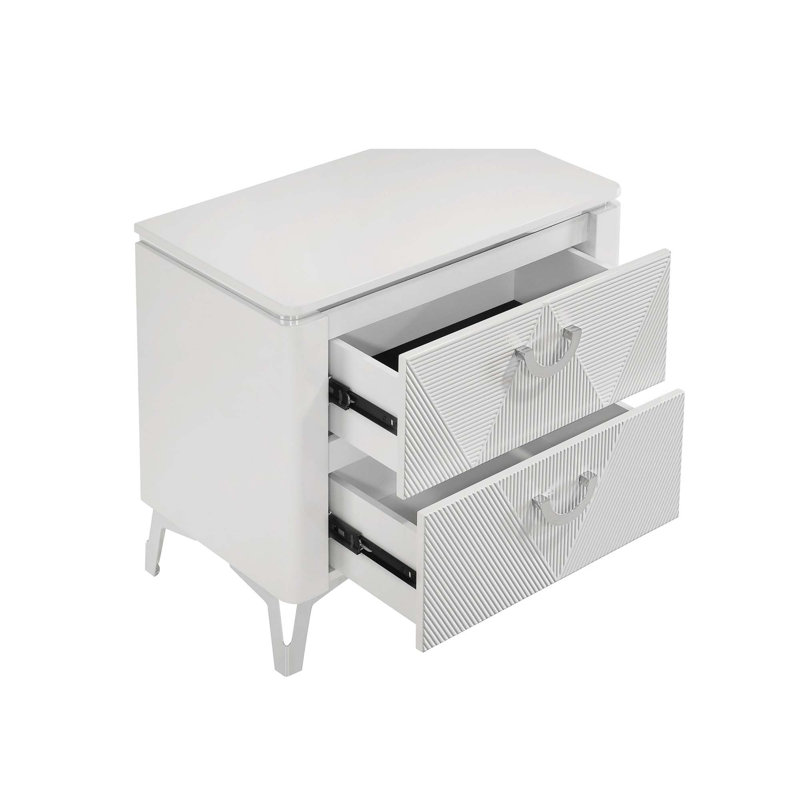 2-Drawer Nightstand With Dual USB Port, White High Gloss