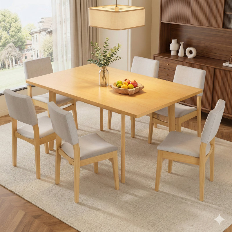 Table de salle à manger rustique 60 po avec structure en bois massif, design moderne minimaliste pour la cuisine, la salle à manger ou le salon, finition naturelle