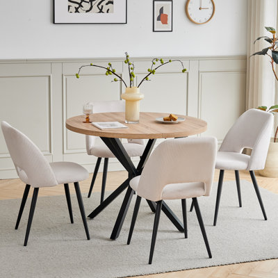 Modern Cutout Back Corduroy Upholstered Dining Chair, Kitchen Dining Accent Chair,Black Metal Legs