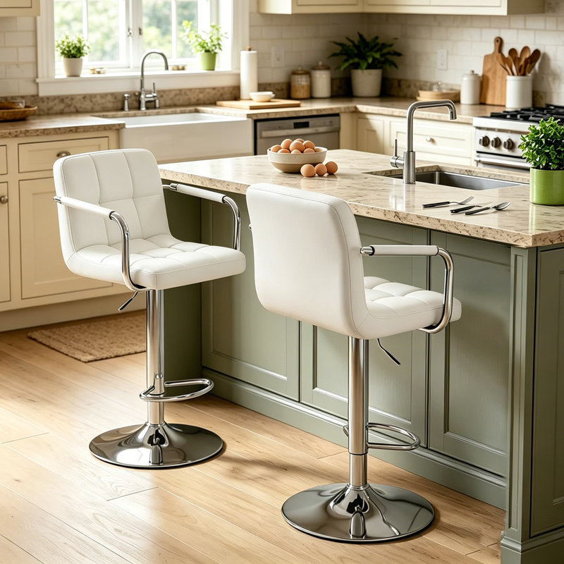 Swivel Bar Stools, PU Leather Counter Height Bar Chairs with Metal Armrests Backrest, Adjustable Height for Dining Room
