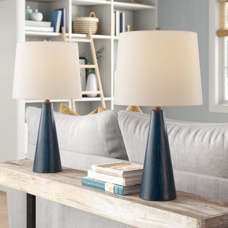 Lampe de table en céramique Prescott, Blanc, Bleu