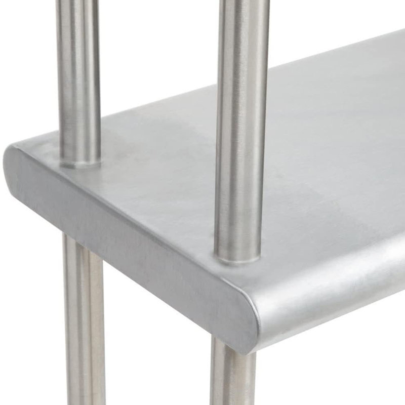Open Base Stainless Steel Table with Double Tier Overshelf, 67" H x 60" W x 24" D